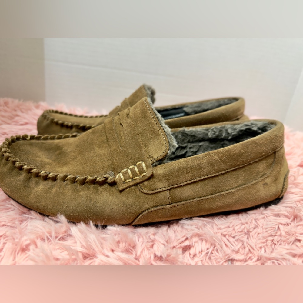 Marks & Spencer (M&S) Tan/Brown Faux Fur Men's Tan Suede Loafers Size 9‎